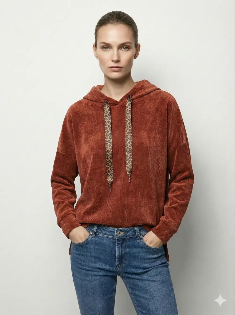 Mimi & Gogo – Engroshandel Sweatshirt - Dame – Velour-sweatshirt med leopard Snøre11