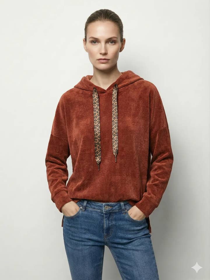 Mimi & Gogo – Engroshandel Sweatshirt - Dame – Velour-sweatshirt med leopard Snøre11