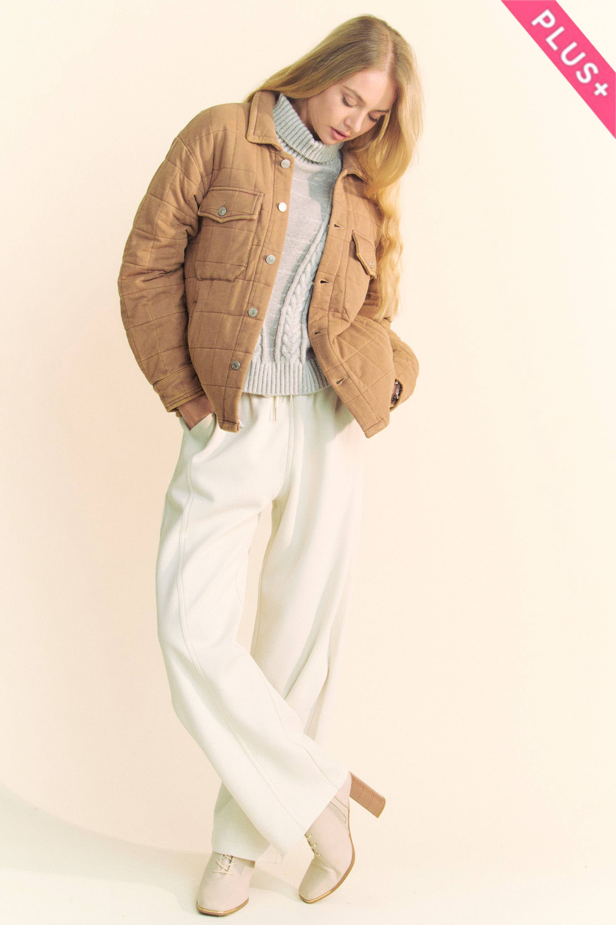 Davi & Dani - Wholesale Jacket - Women's - PLUS POCKET BUTTON FRONT SHACKET SHIRT JACKET11