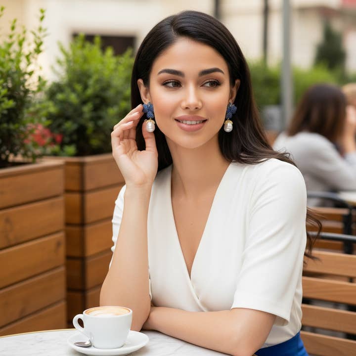 CZ COLLECTION - VINTAGE FLOWER EARRINGS - CZER803 BLUE for wholesale by Athena Bridal Jewellery