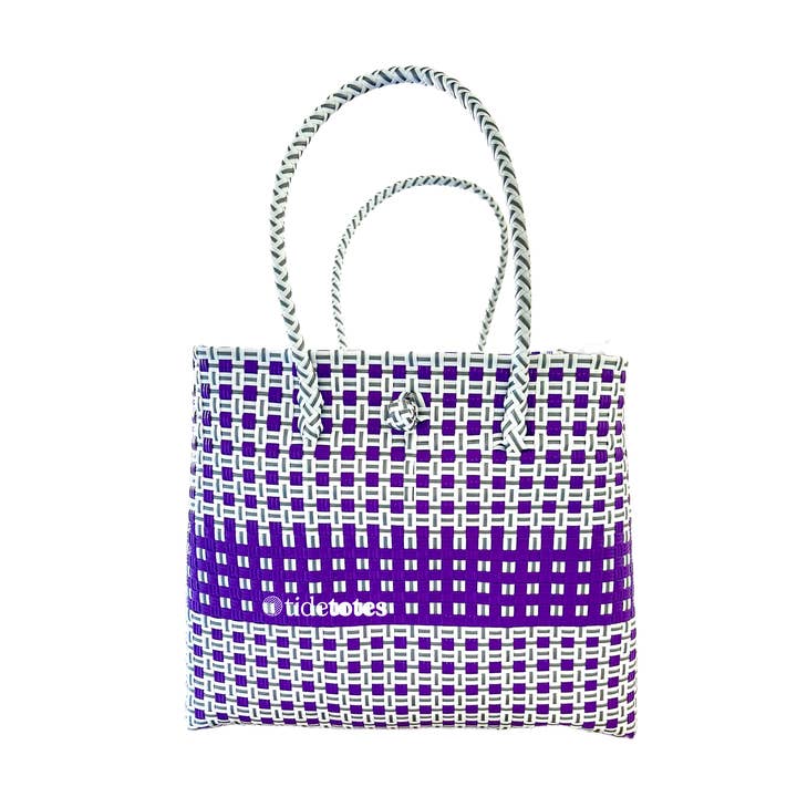 Studio Violet – Lebhaft lila & weiß gewebte Tragetasche für den Großhandel von Pure Di Casa