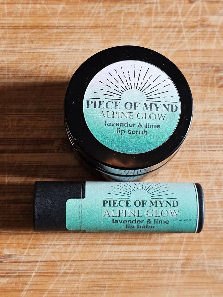 Alpine Glow | Lip Care Set | Lavender + Lime | Lip Balm + Lip Scrub Gift Set for wholesale by Piece of Mynd