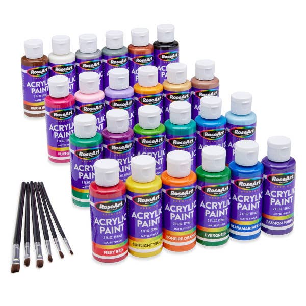 RoseArt Acrylic Paint 24 Piece - 2oz paints with Brush Set for wholesale by Cra-Z-Art