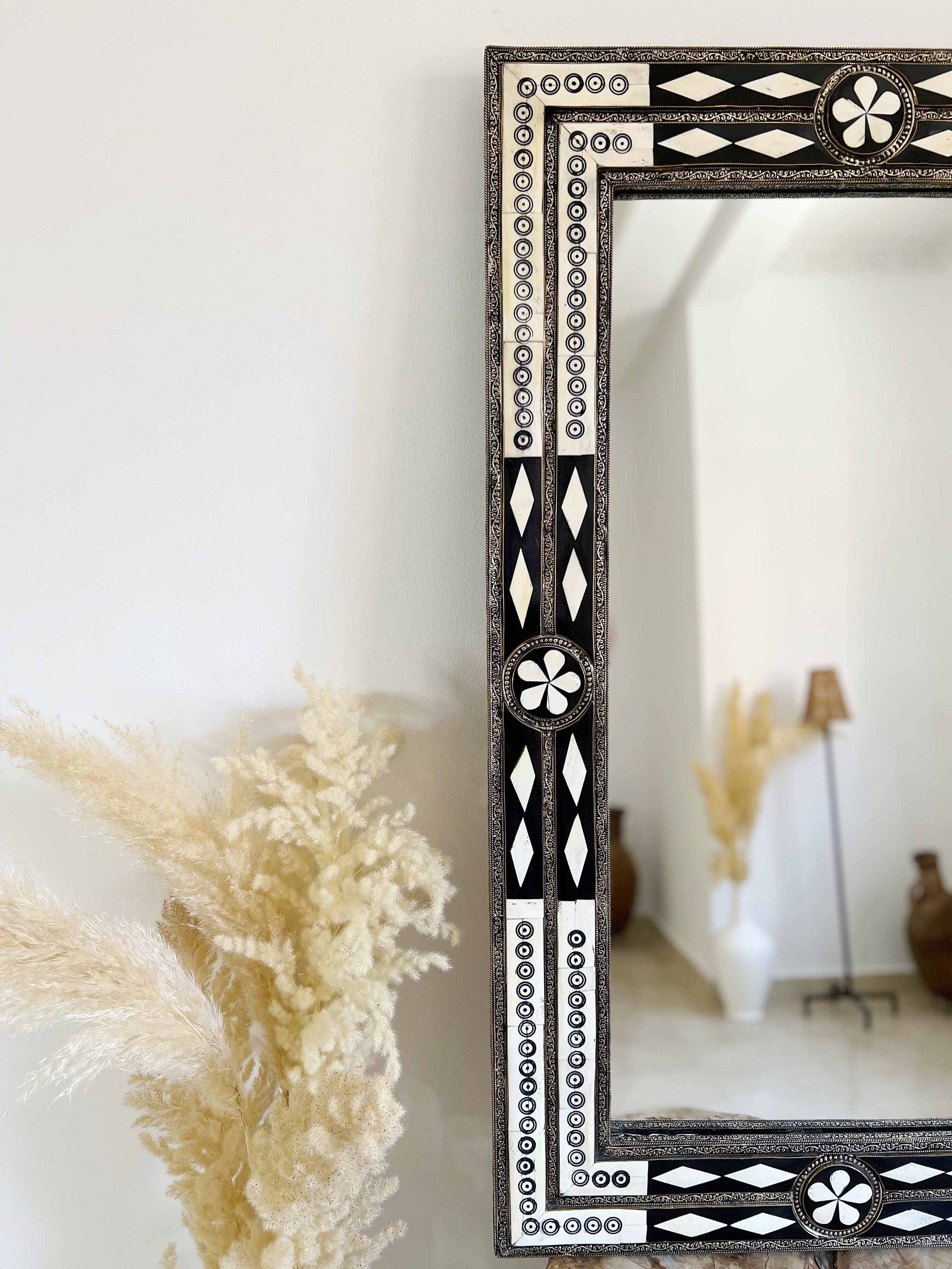 Palmeraies - Vendita all'ingrosso Specchi da parete - Specchio marocchino vintage con cornice blu | Specchio da parete rettangolare in osso7