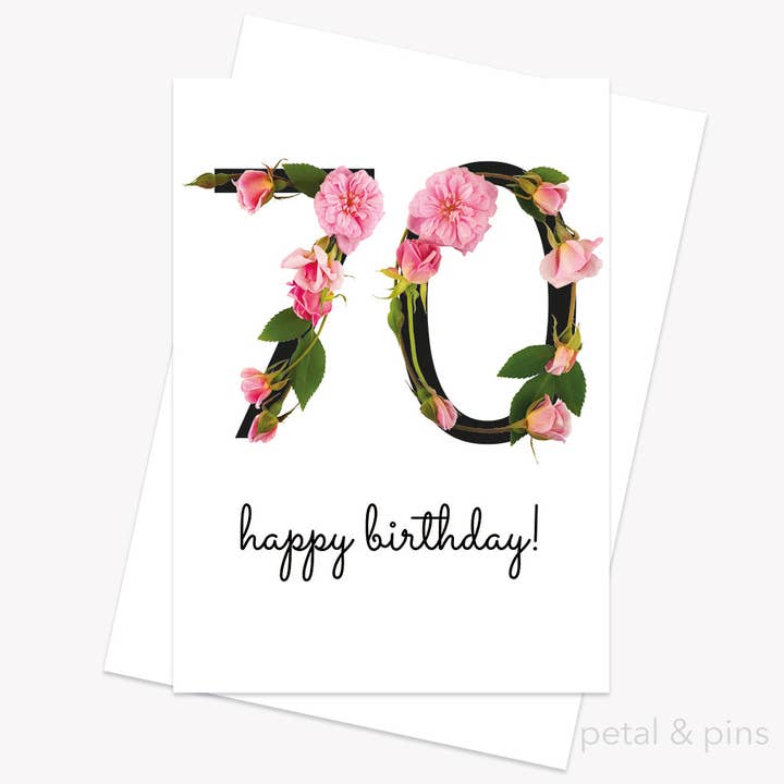 70th Birthday Card | Celebration Roses | Milestone Birthday for wholesale by petal & pins