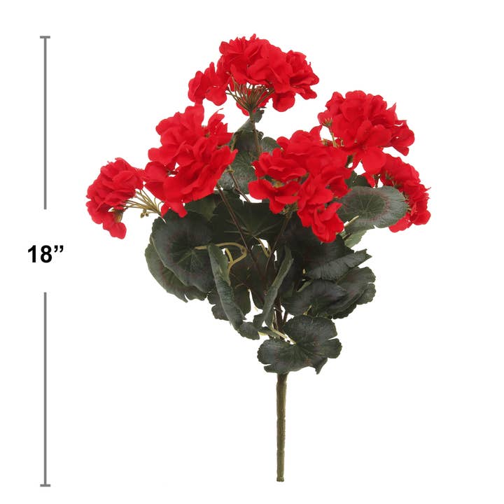Larksilk - Wholesale Artificial Flowers - 18-Inch Red Geranium Artificial Flower Bush With 7-Stem1