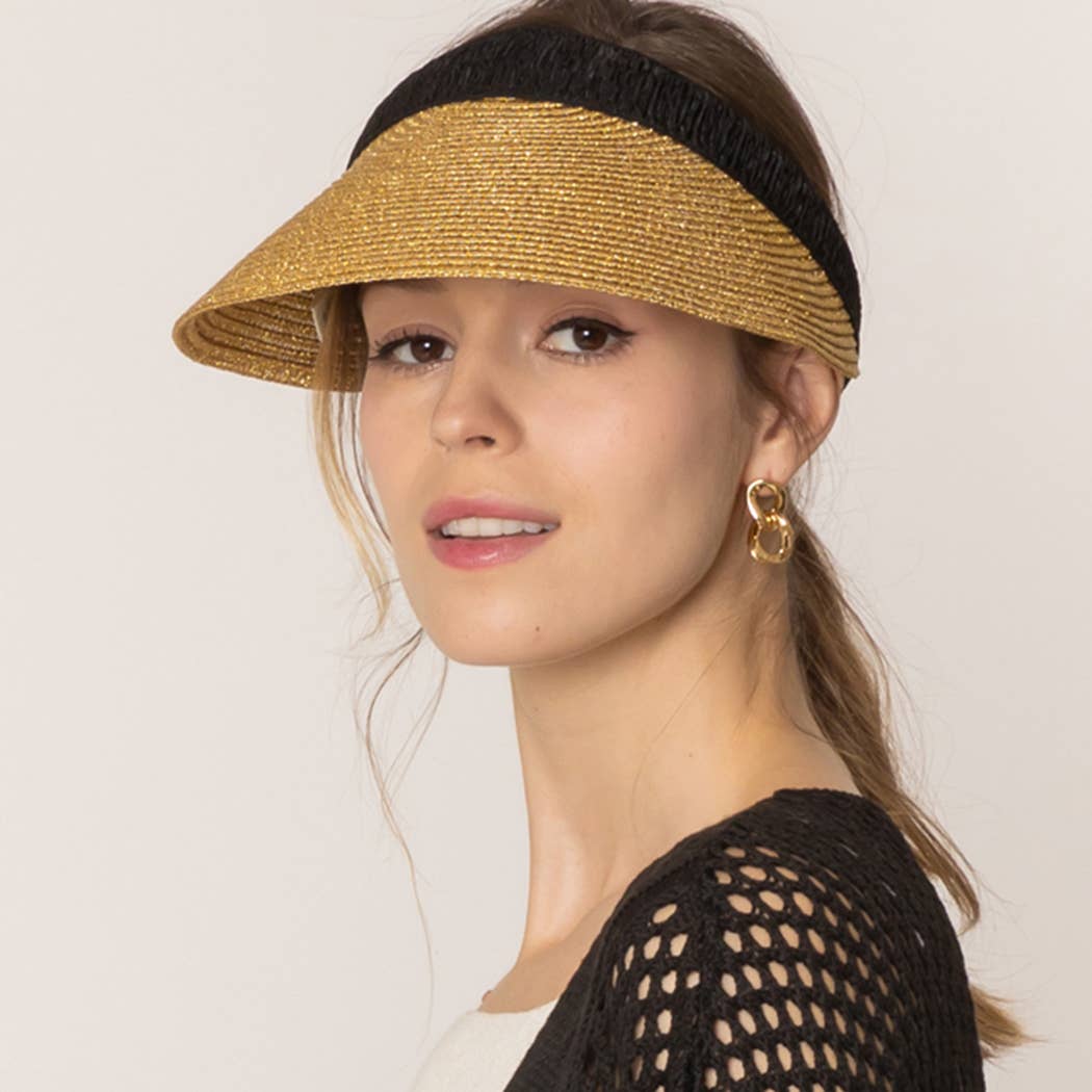 Fashion City – wholesale Visor – Women's – Metallic Straw Natural Material Sun Visor8