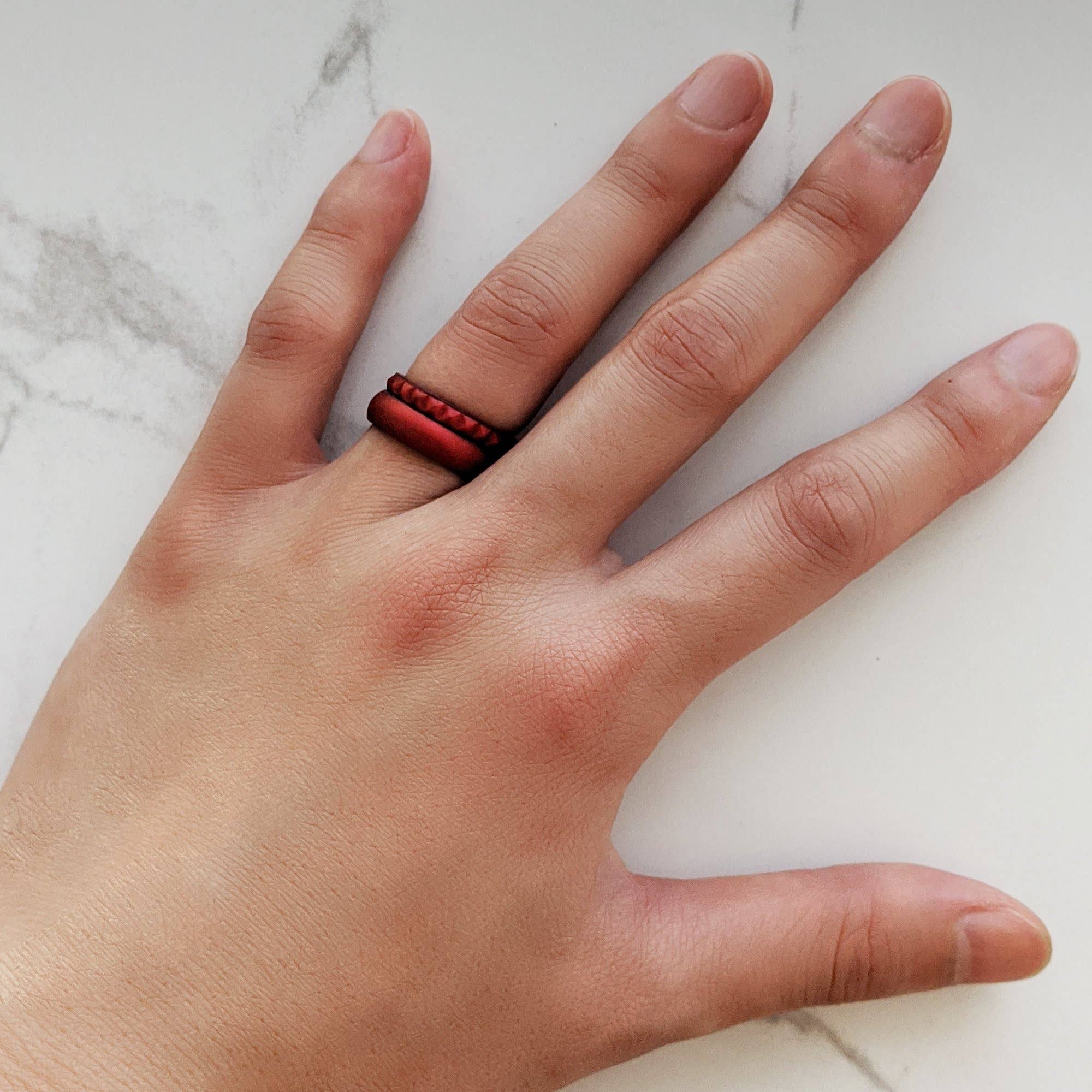 Knot Theory Silicone Ring - Wholesale Band/Stacked Ring - Knot Theory Satin Chrome Red Arc Comfort Fit2