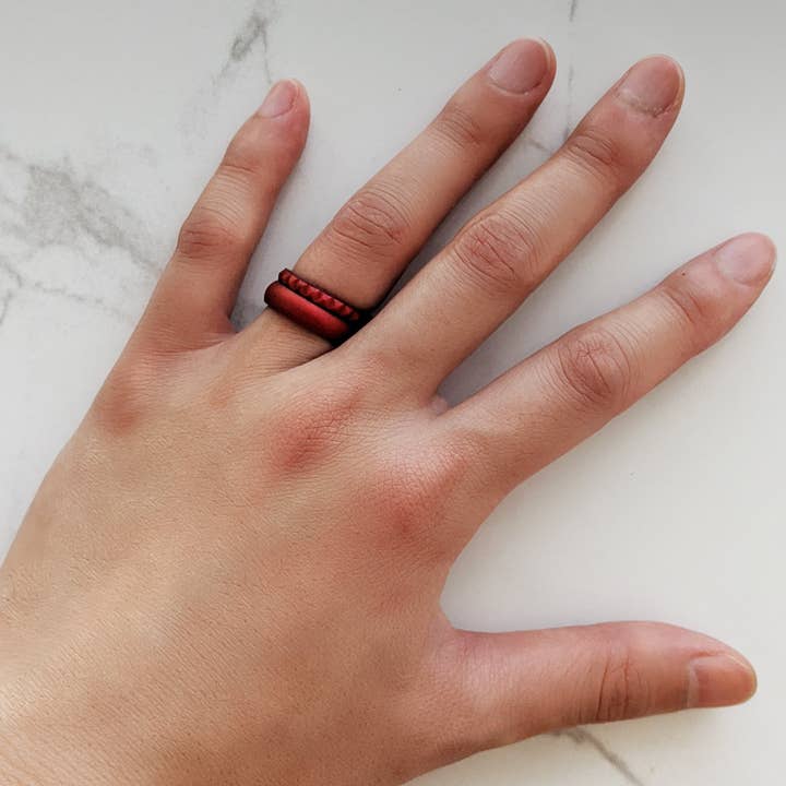 Knot Theory Silicone Ring - Wholesale Band/Stacked Ring - Knot Theory Satin Chrome Red Arc Comfort Fit2