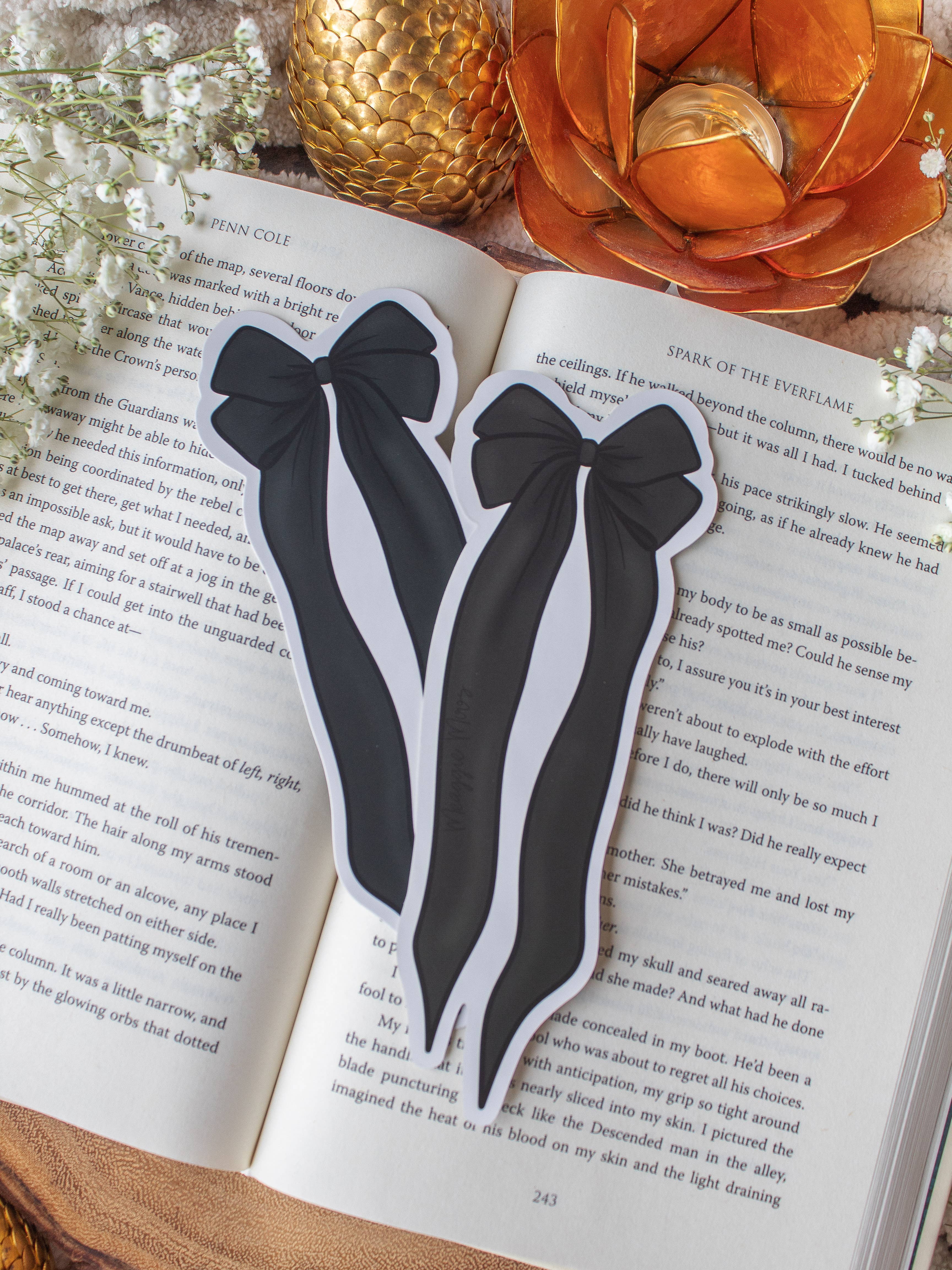 Meaggie Moos - Wholesale Bookmark - Black and Ivory Bow Die-Cut Bookmark 1