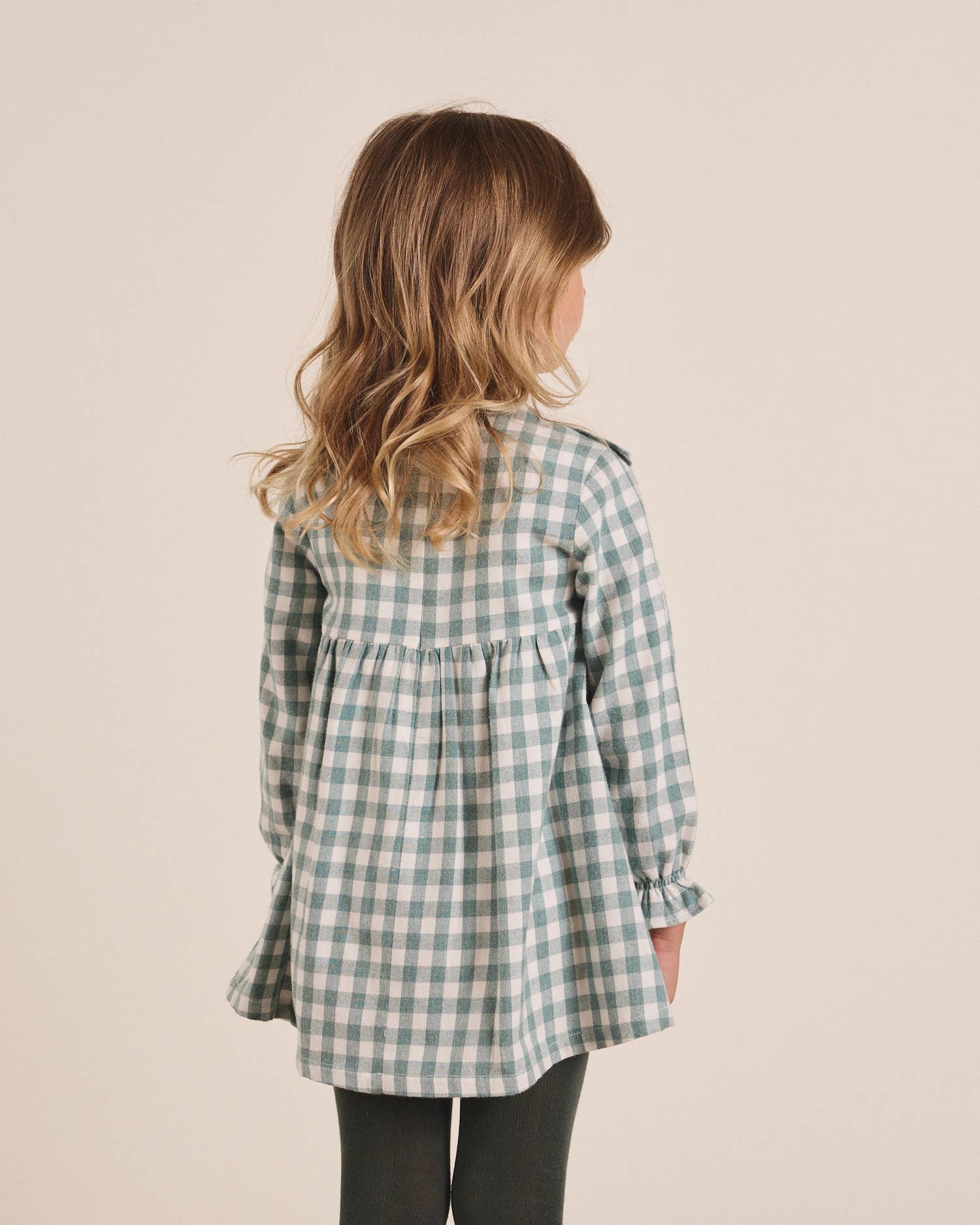 Dadati - Wholesale Dress - Kids - Water green vichy checkered flannel dress with bow9