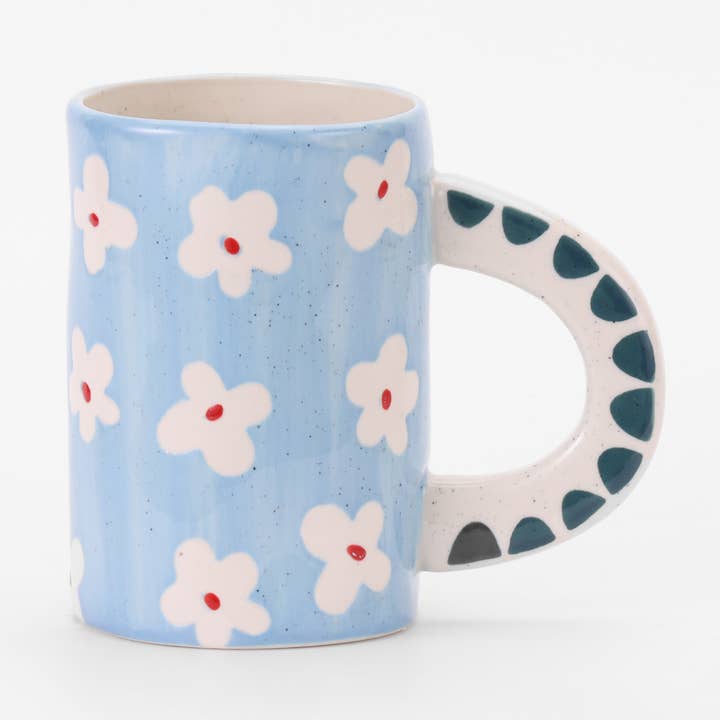Handgefertigte Keramiktasse mit blauem Blumenmuster für Kaffee und Tee für den Großhandel von ChagoArt