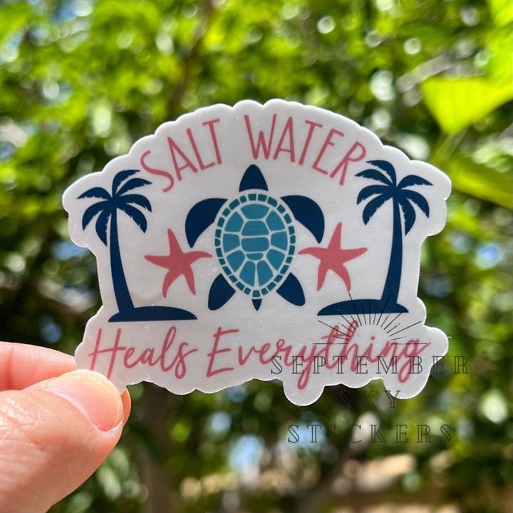 L'eau salée guérit tout | Autocollant de plage | Autocollant d'été pour la vente par September Sky Stickers