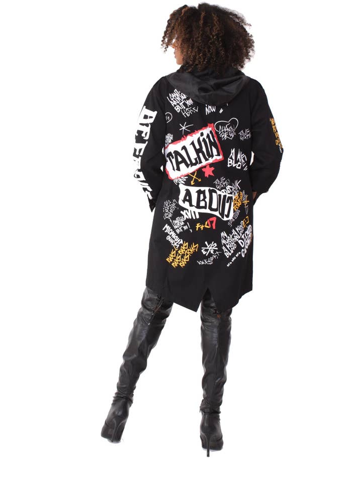 For Her NYC - Wholesale Jacket - Women's - 81782P Graphite Writing, Button Pocket Along With Hood. plus