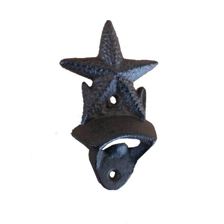 Cast Iron Wall Mounted Starfish Bottle Opener 6" for wholesale by Hampton Ironworks