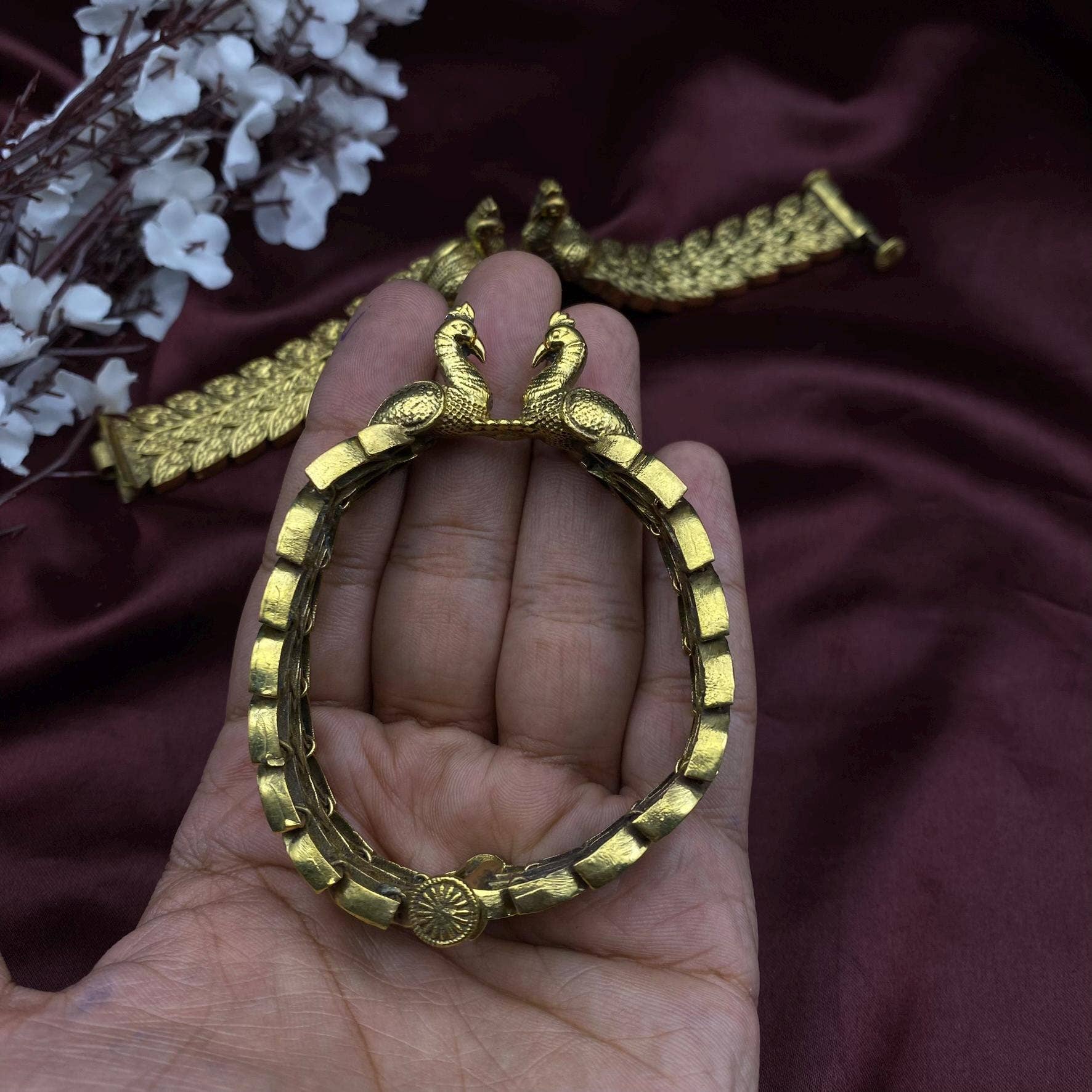 Quirky Fashions – wholesale Cuff bracelet – Oxidized Golden Peacock Kada | Antique Temple Jewelry3