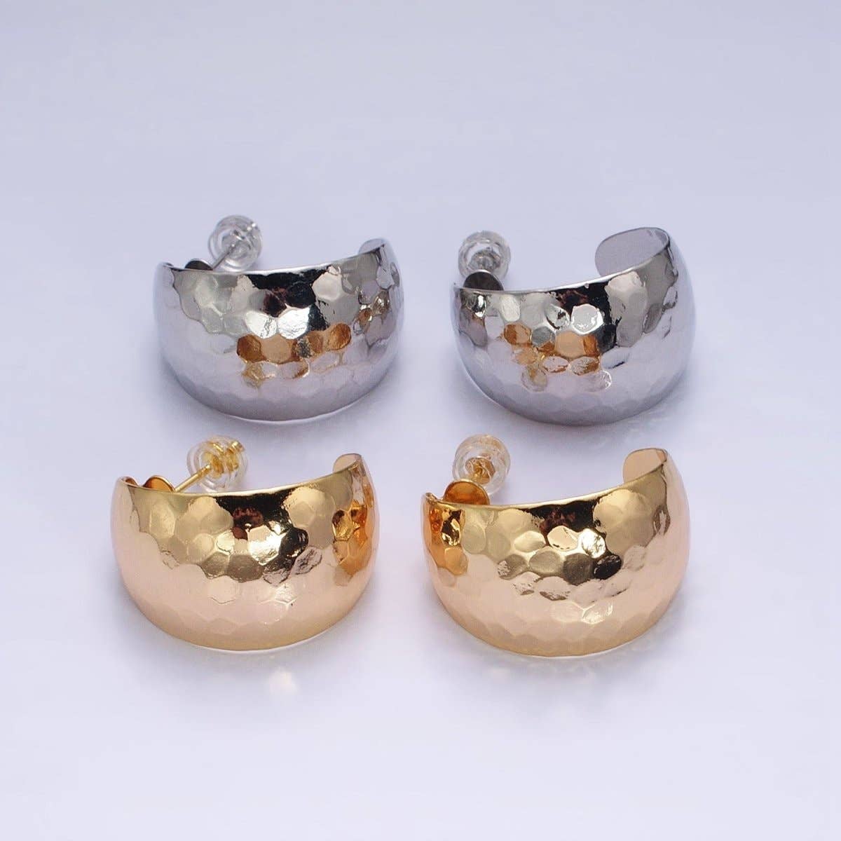 Aim Eternal - Wholesale Hoop Earrings - 16K Gold Filled 25mm Round Multifaceted Wide Dome C-Shaped Hoop Earrings in Gold & Silver | AE023 AE0245