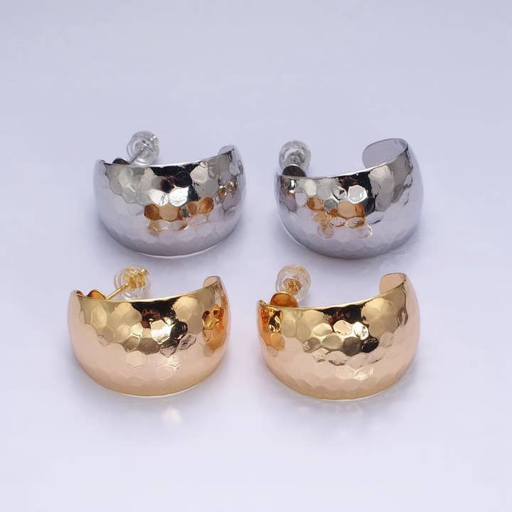 Aim Eternal - Wholesale Oorringen - 16K Goud Gevuld 25mm Ronde Multifacet Brede Koepel C-Vormige Hoepeloorbellen in Goud & Zilver | AE023 AE0245