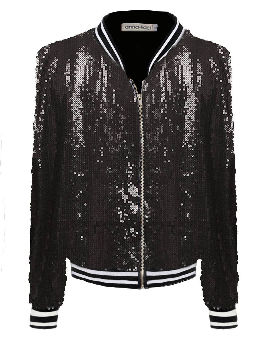Anna Kaci Wholesale - Wholesale Varsity/Baseball Jacket - Women's - Striped Metallic Sequin Varsity Jacket103