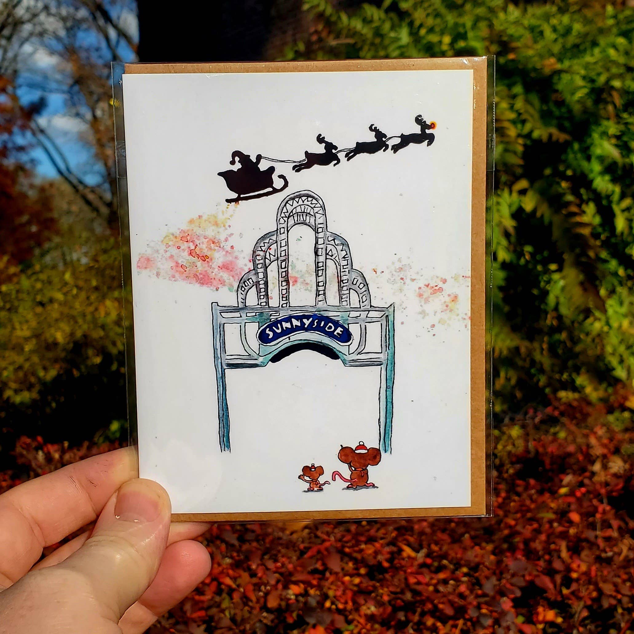 Johnnerdraws - Wholesale Christmas Card - SUNNYSIDE-BELIEVE :Holiday Greeting Card. Handmade