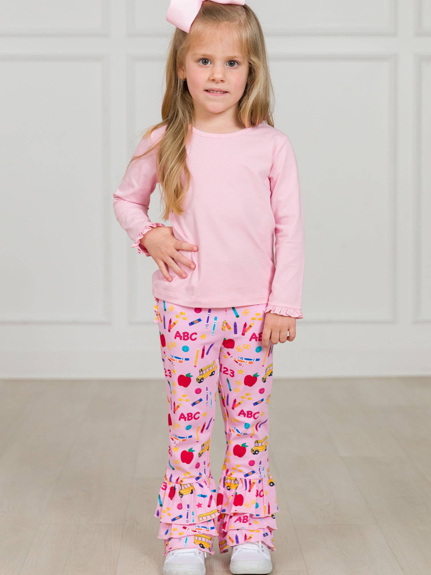Baby Girls Pink School House Ruffle Flare Pants for wholesale on Faire12