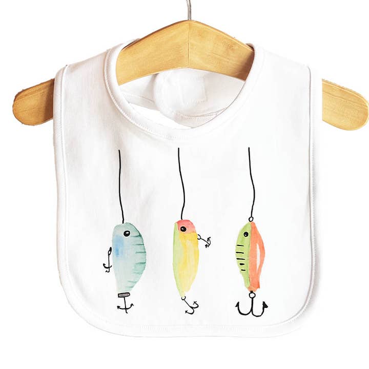 Fishing lures Baby Bib for wholesale by Knollwood Lane
