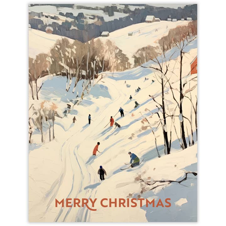 Snow Day Sledding Christmas Card for wholesale by Waterknot