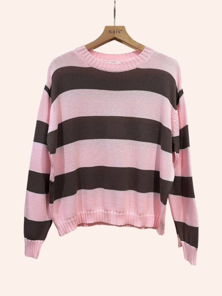 Camisola de gola redonda às riscas, mangas compridas, 100% algodão por atacado de NAÏS PARIS