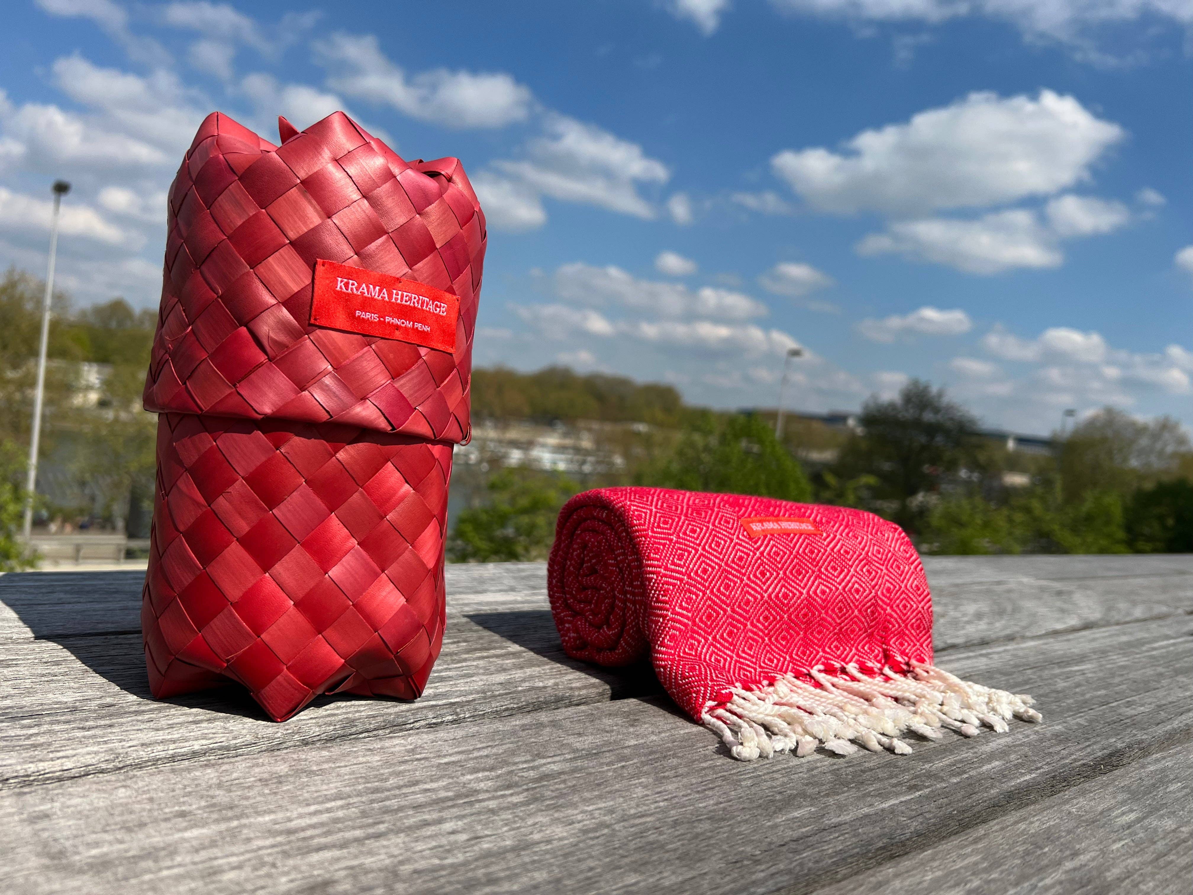 Krama Heritage - Wholesale Scarf - Women's - The Large Warm Poppy Red Krama in its palm leaf case - Woman4