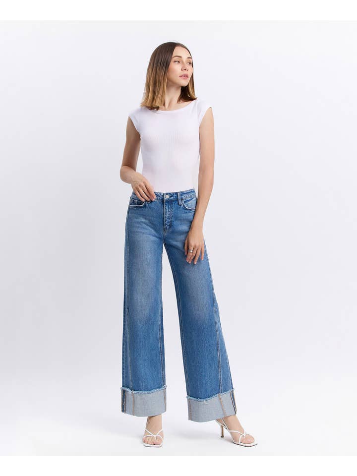 ADORE YOU HIGH RISE CUFFED WIDE JEANS T6684 for wholesale on Faire
