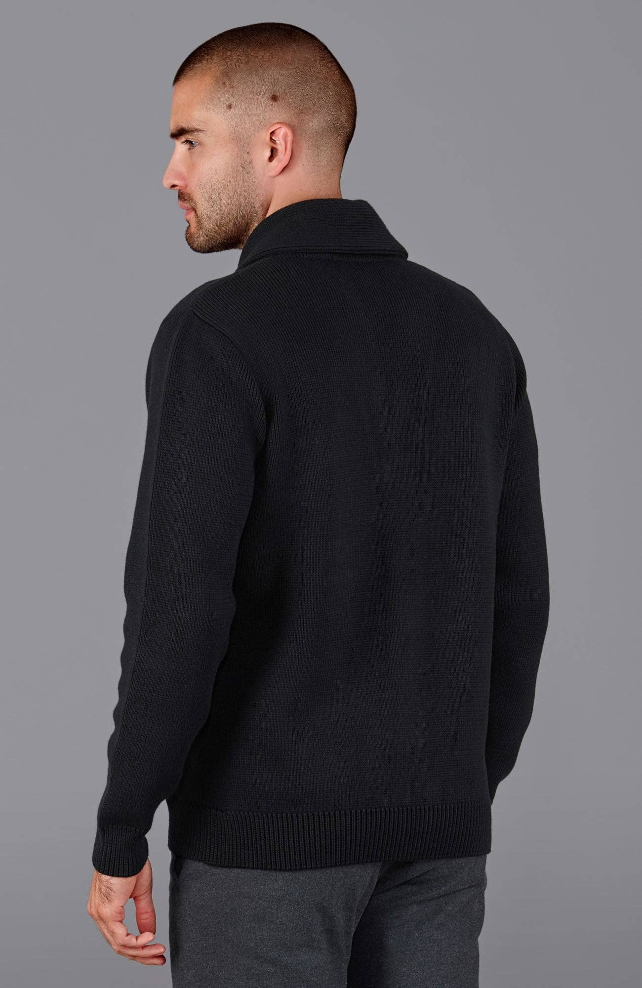 Paul James Knitwear – wholesale Kofta - Herr – Mens Midweight 100% Bomull Sjal Krage Cardigan2