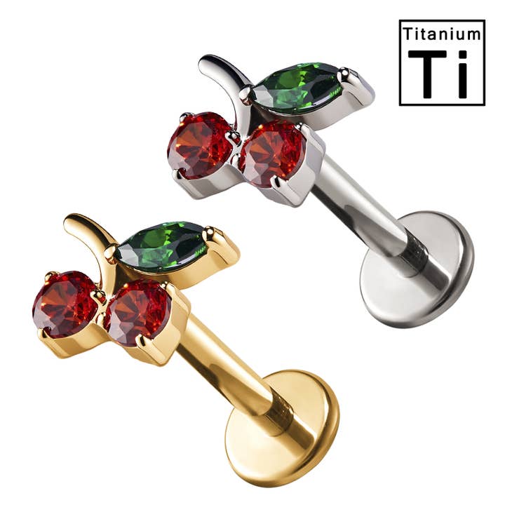 Awaken - Wholesale Single Earring - Cherry Titanium Labret Piercing with Crystals PWC-2492
