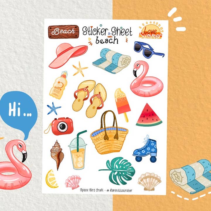 Sticker Sheet Beach - Bullet Journal Stickers - Planner for wholesale by Split Moon Studios