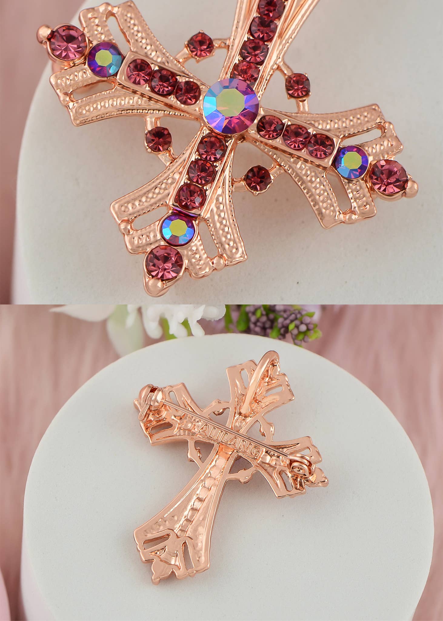 AK Brand - Vendita all'ingrosso Spille - Spilla a forma di croce religiosa argentata con strass18