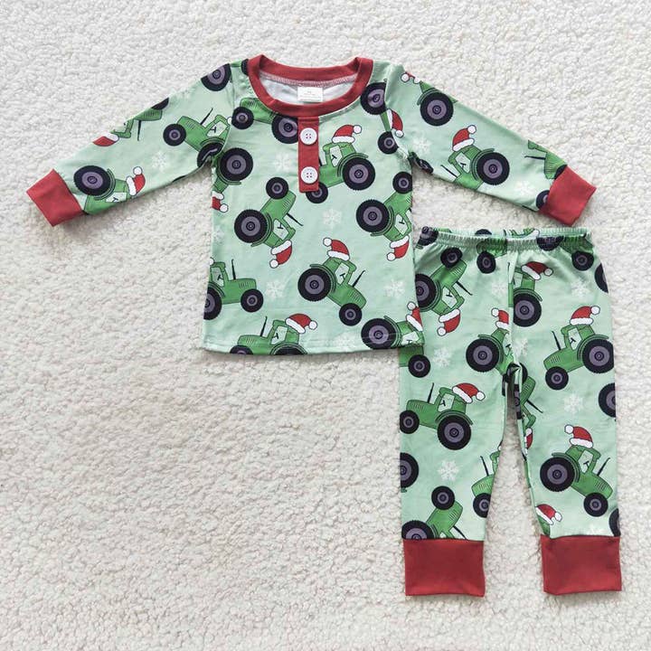 Aier Wholesale - Wholesale Sleepwear Set - Kids - Baby Boys Christmas Tractor Shirt Pants Pajamas Clothes Sets