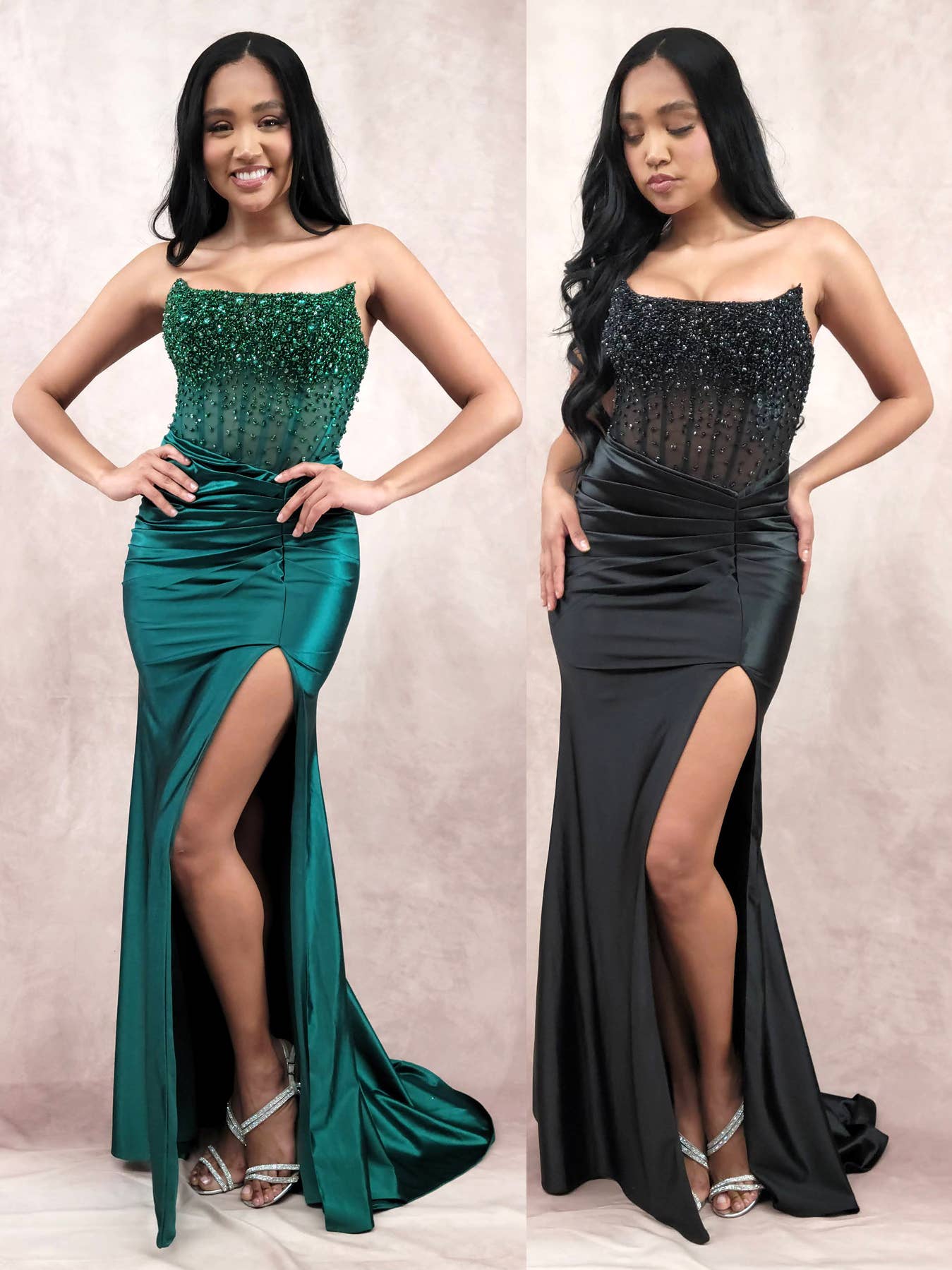 Chicas - Vente Robe de soirée – femme - Robe bustier en satin avec corset à perles et sequins C83135