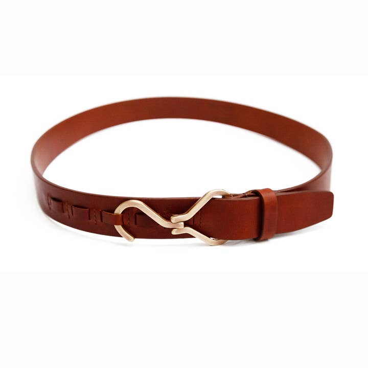 Monty's Accessories - Wholesale Belt – Men's - Tanned statement belt, Italian leather, brass hook buckle