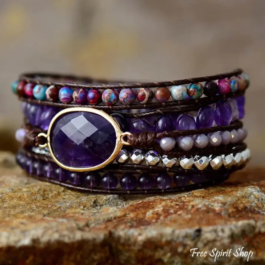 Free Spirit Shop - Wholesale Beaded Bracelet - Amethyst & Purple Jasper Wrap Bracelet3