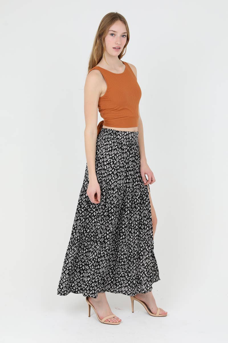 ANGIE – Engroshandel Nederdel - Dame – 26N20-W980 KAKTUSPRINT MAXI NEDERDEL MED ELASTISK TALJE MED SLIDS4