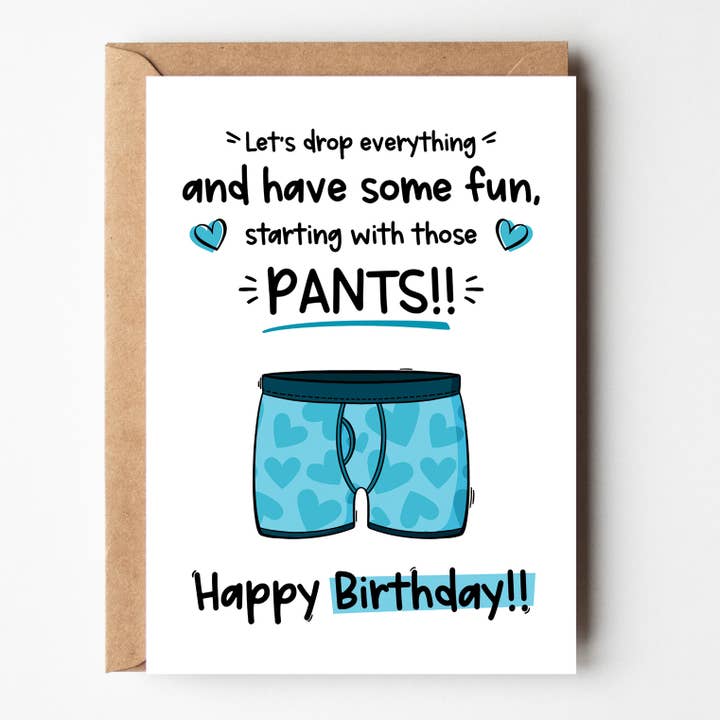 Drop Your Pants - Carte d'anniversaire Cheeky Naughty - Petit ami pour la vente par The Laughing Sloth
