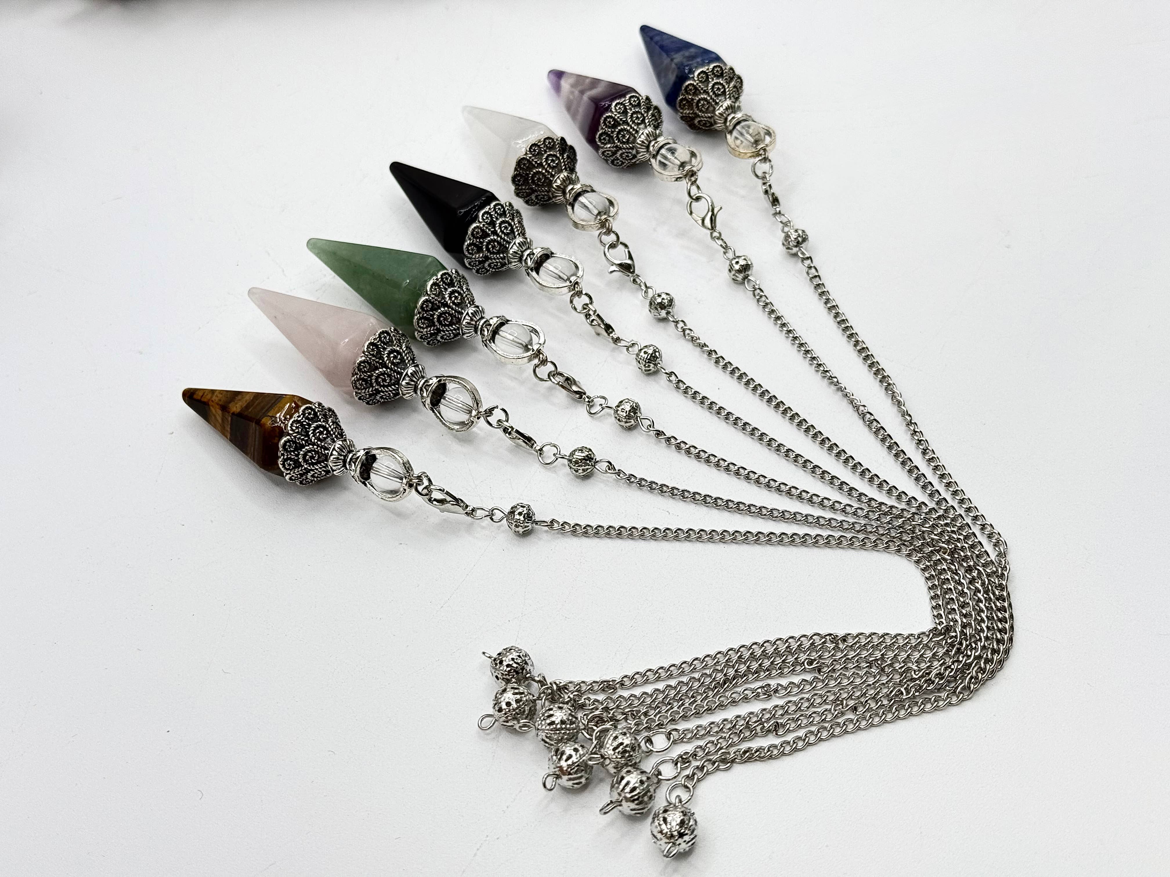 Meraki Gemstones - Wholesale Pendulum Board - Green Aventurine Double Cap Pendulum with Silver Plate Chain10