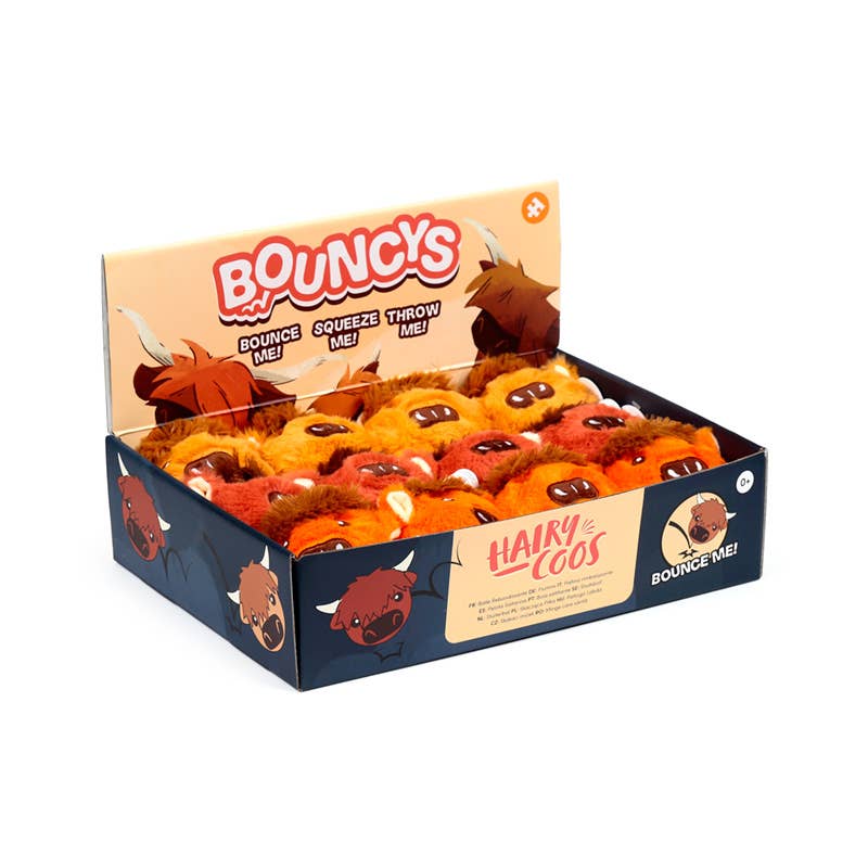 Puckator Ltd - Vente Balle/pâte antistress - Balle rebondissante en peluche à haute élasticité Hairy Coos Highland Coo