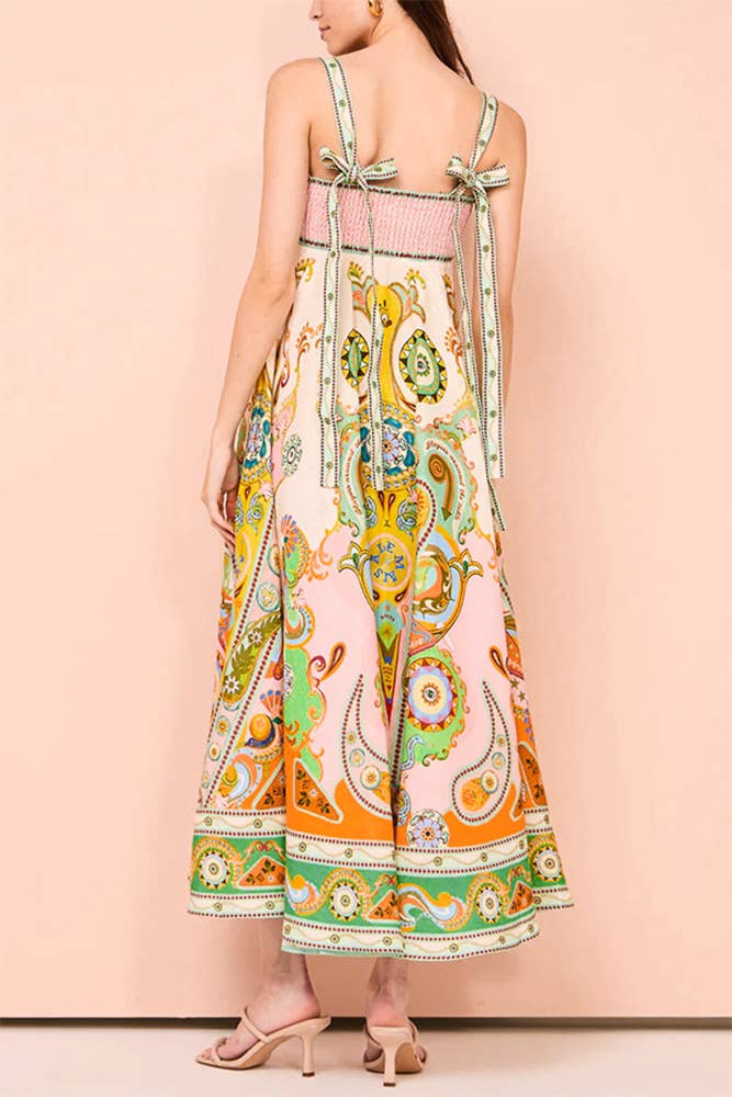 Multi Summer Bohemia Printed Sleeveless Maxi Dress JRM070 for wholesale on Faire2