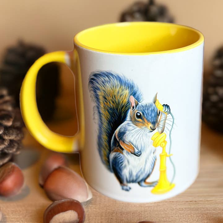 Squirrel on the Phone Mug for wholesale by Sardines Studio