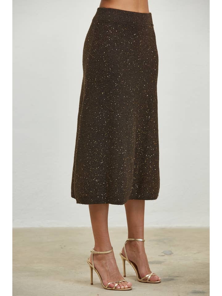 Edit by Nine - Wholesale Skirt - Women's - Sequin Mixed Flare Sweater Midi Skirt5