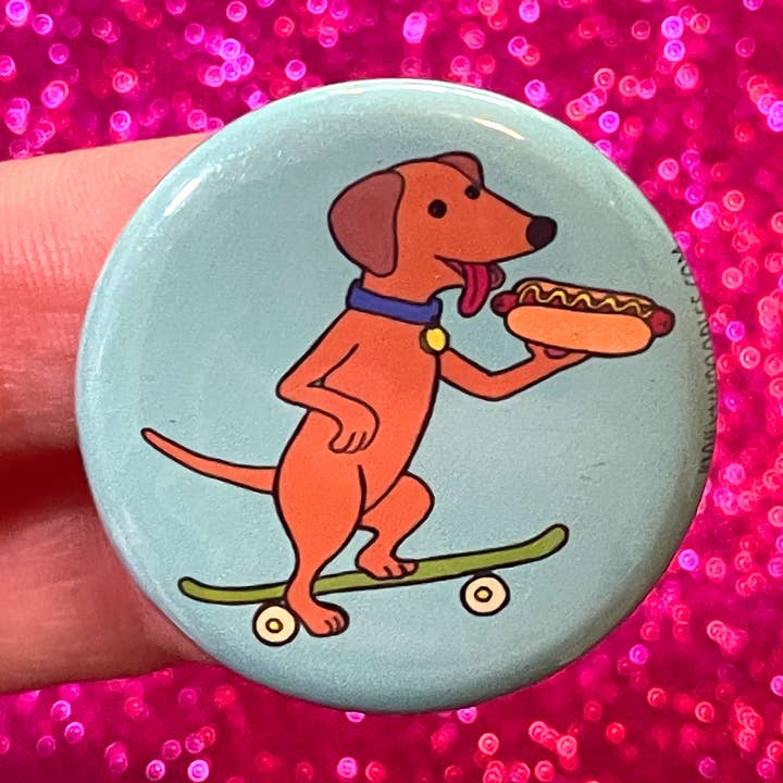 Hot Dog Button for wholesale by Jodi Lynn's Emporium of Doodles