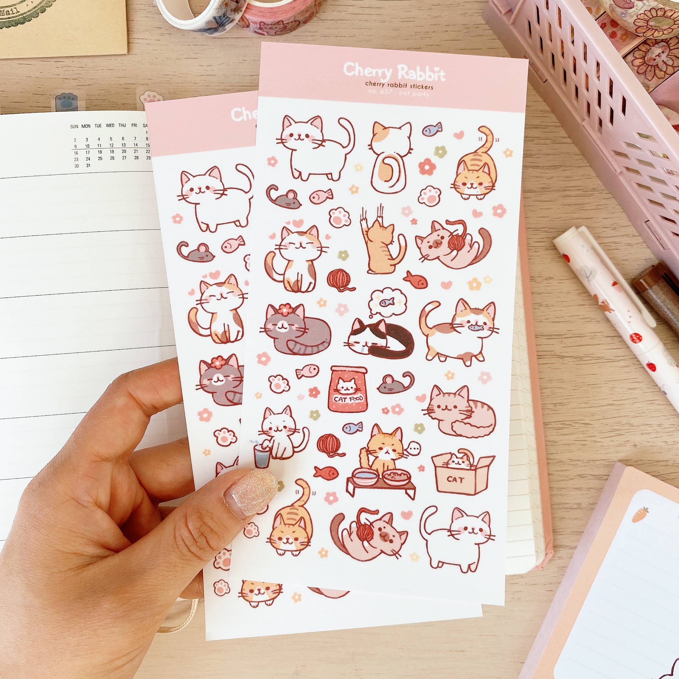 Cherry Rabbit - Wholesale Sticker - Cat Party Sticker Sheet no.0374