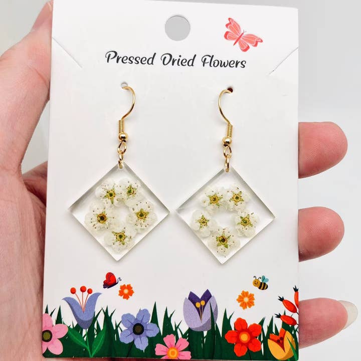 Daffodil Genuine Dried Flowers Square Charm Earrings - PDF for wholesale by Mio Queena