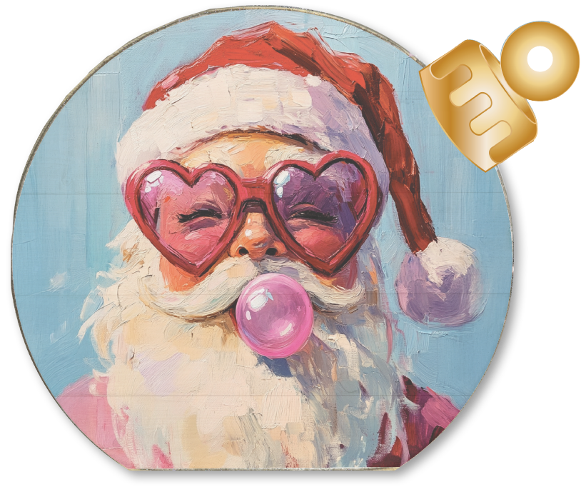 Jarmz Designs - Vendita all'ingrosso Decorazioni da tavolo - ORNAMENTO DECORATIVO DA TAVOLO - CUORE BUBBLE GUM BABBO NATALE0