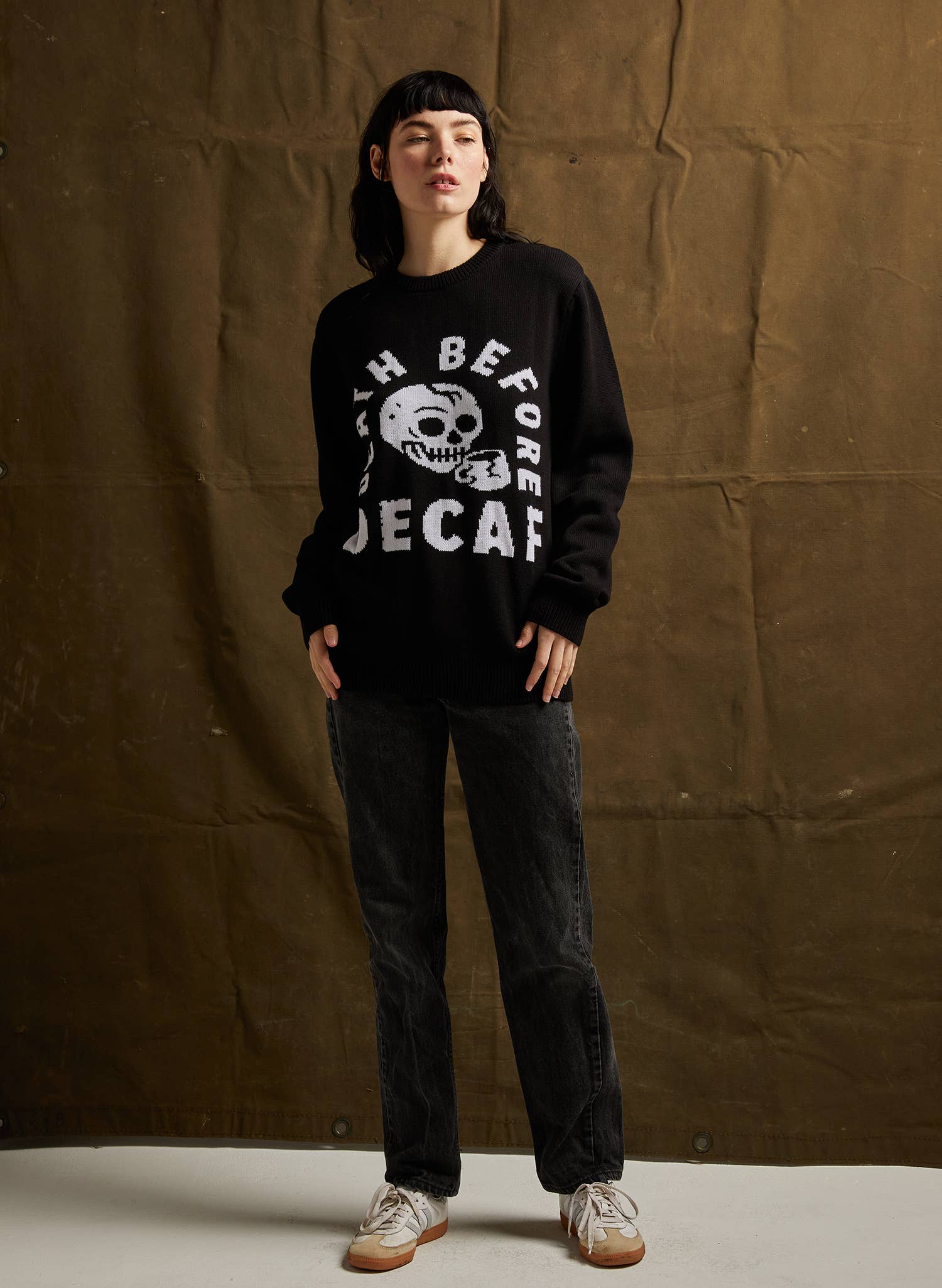 Pyknic - Wholesale Knit Sweater - Unisex - Death Before Decaf Coffee Knit Pullover Sweater9